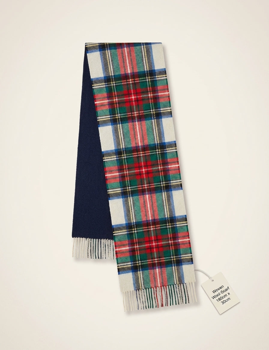 Heritage wool scarf check and tree pattern 195cm (British brand)