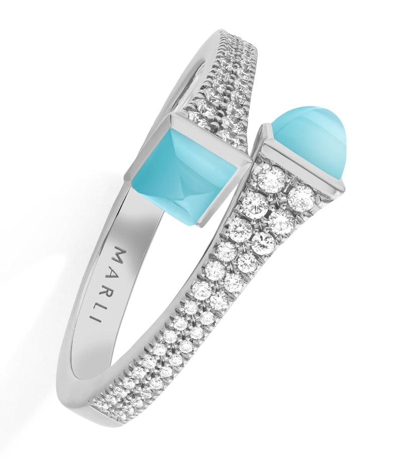 Marli New York ring with diamonds and sea blue chalcedony (British brand)
