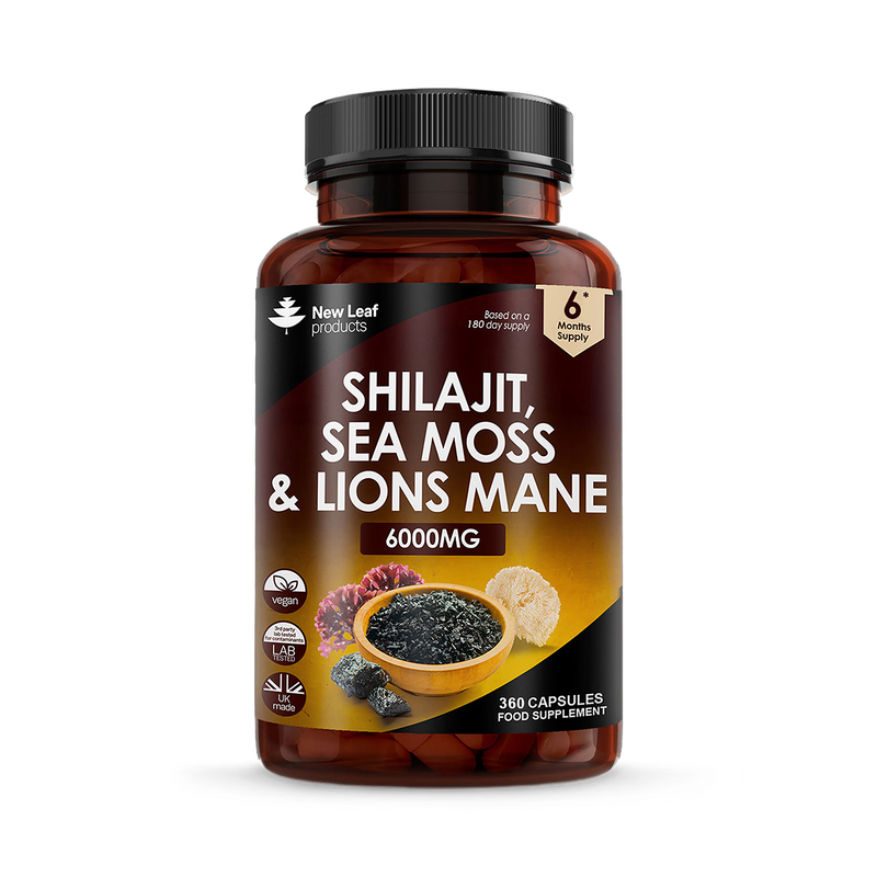 New Leaf Shilajit Sea Moss Lions Mane capsules 360 (British brand)