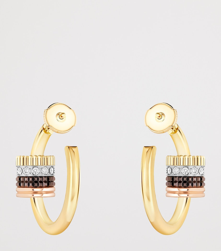 Boucheron Quatre Classique hoop earrings mixed gold and diamonds 8mm - British product