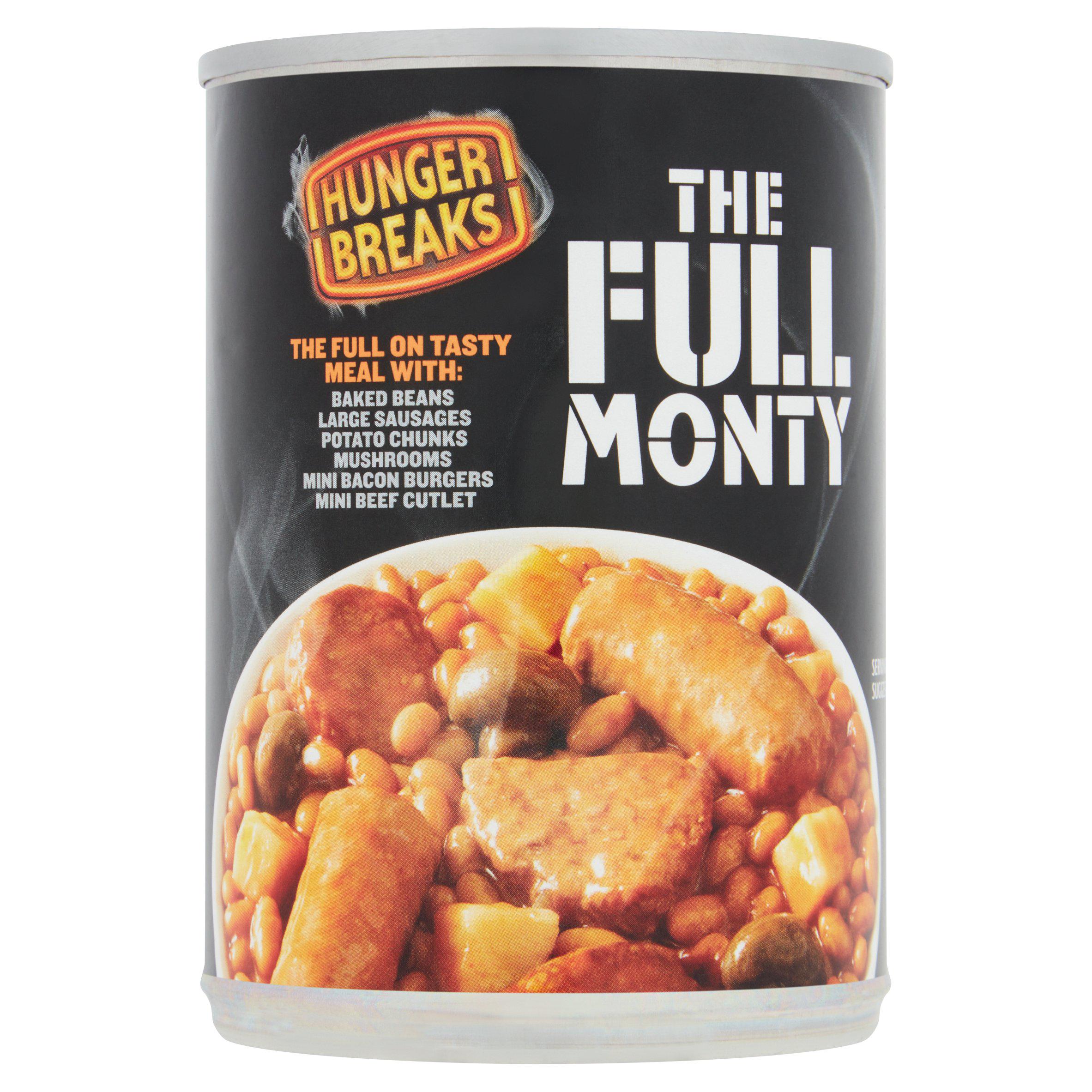 Hunger Breaks The Full Monty 395g Baked beans & canned pasta Sainsburys   