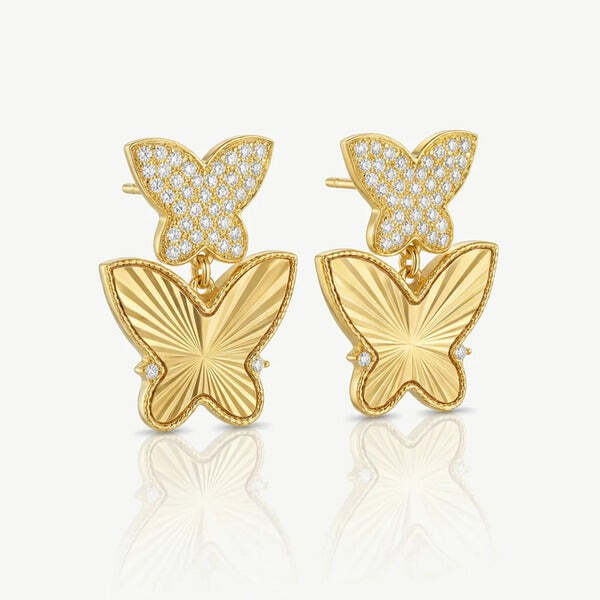 MUCHV butterfly drop earrings 18k gold (British brand)