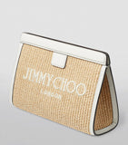 Jimmy Choo raffia leather-trim Avenue pouch, UK version