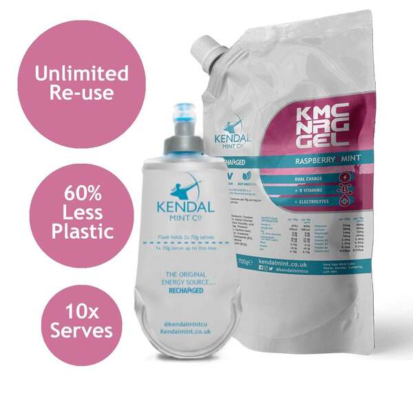 KMC energy gel refill raspberry mint flask bundle, UK version
