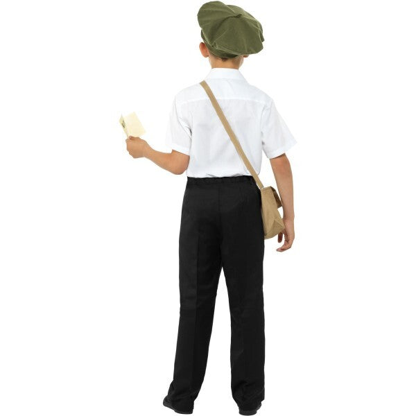 Smiffys evacuee costume kit brown with hat bag ration book - British product