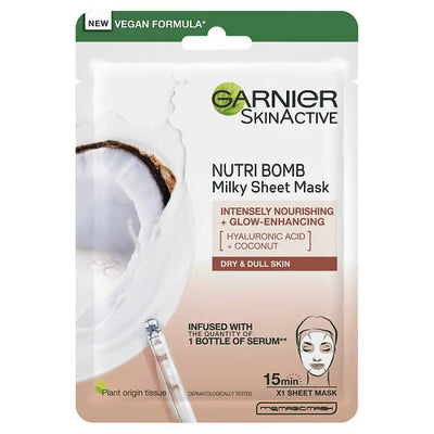 Superdrug Garnier Nutri Bomb Milky Sheet Mask Coconut Hyaluronic Acid 28g- Buy online at McGrocer