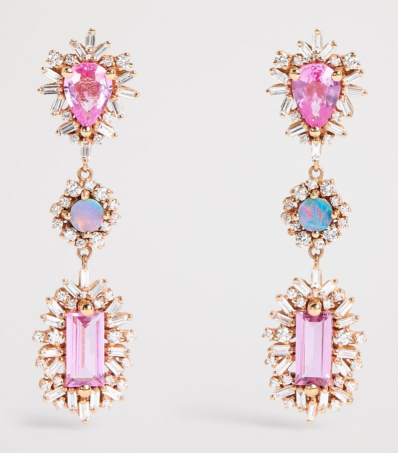 Suzanne Kalan drop earrings pink sapphire opal diamond (British brand)
