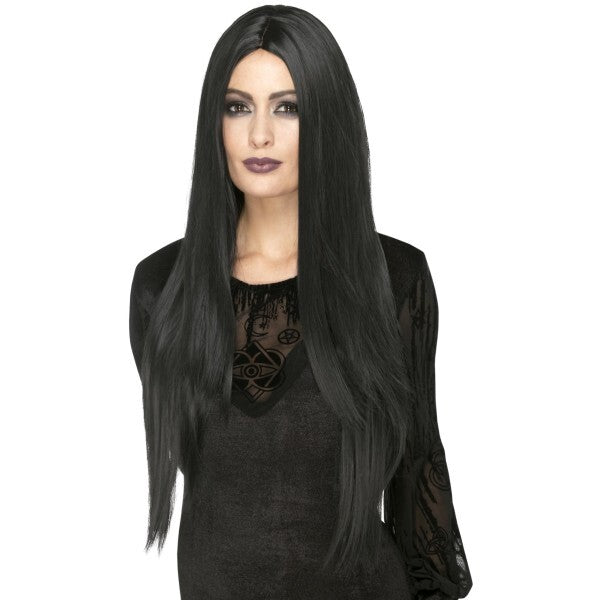 Smiffys Deluxe Witch Wig black extra long 75cm, imported from the UK
