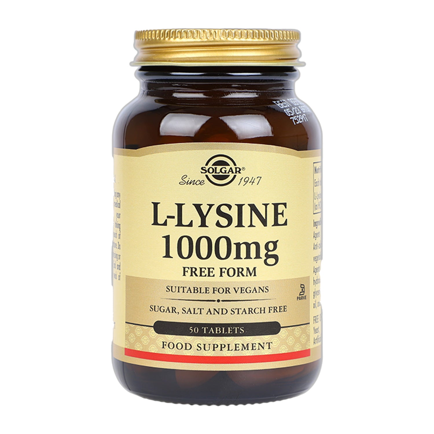 Solgar L-Lysine supplement 1000mg Free Form 50 tablets, imported from the UK