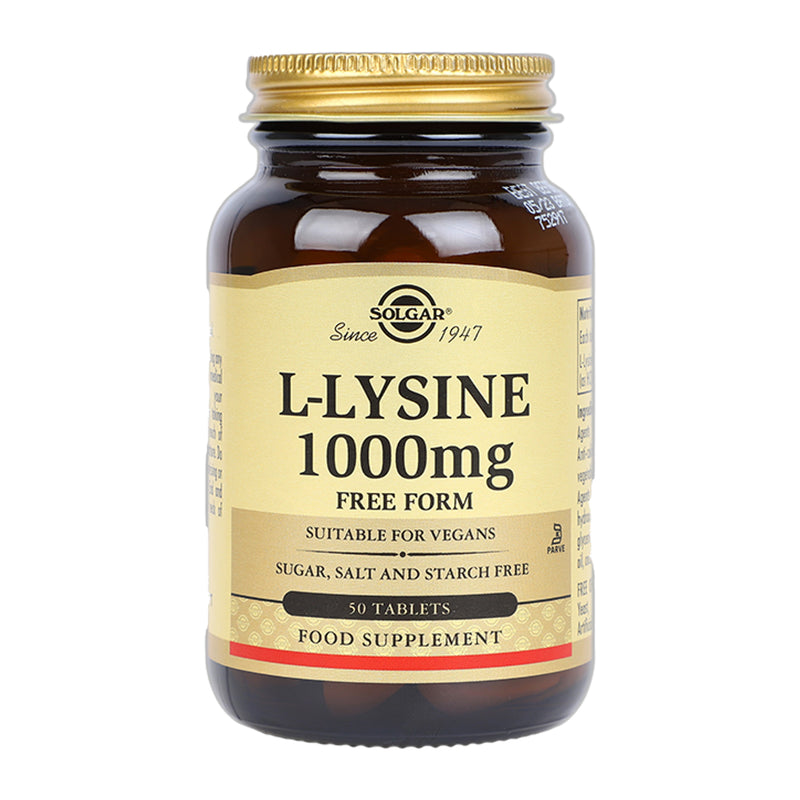 Solgar L-Lysine supplement 1000mg Free Form 50 tablets, imported from the UK