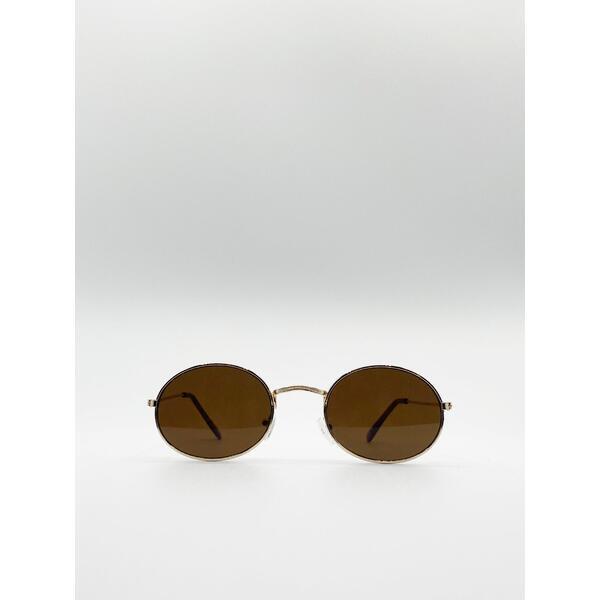 SVNX round metal frame sunglasses gold and brown one size (British brand)
