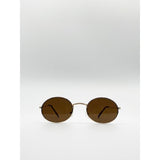 SVNX round metal frame sunglasses gold and brown one size (British brand)