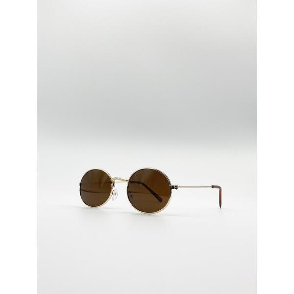 SVNX round metal frame sunglasses gold and brown one size (British brand)