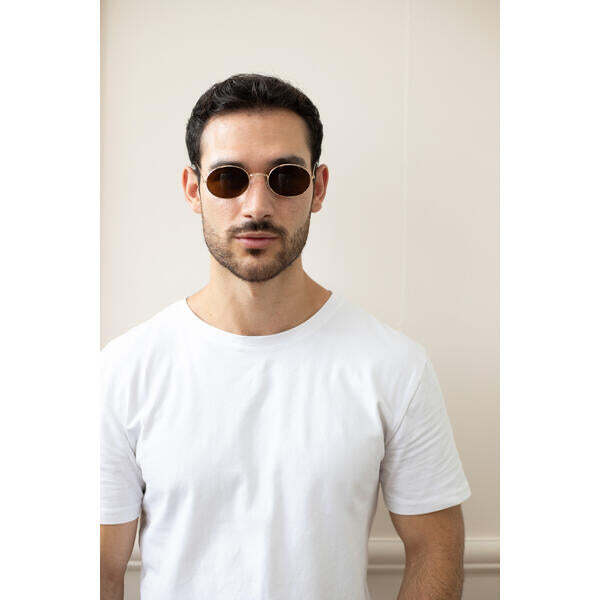SVNX round metal frame sunglasses gold and brown one size (British brand)