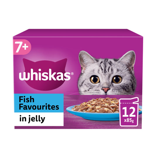 Whiskas 7+ Fish Favourites Senior Wet Cat Food Pouches in Jelly 12x85g GOODS Sainsburys   