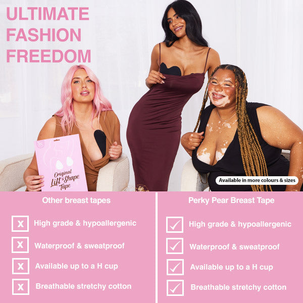 Perky Pear Boob Tape Black F-G cups, imported from the UK