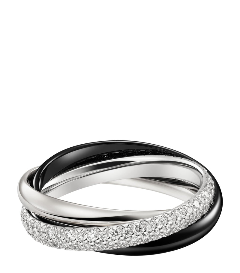 Cartier Trinity ring white gold ceramic diamond, imported from the UK