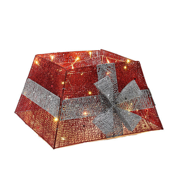 Livingandhome square Christmas tree collar 50cm with warm lights (British brand)