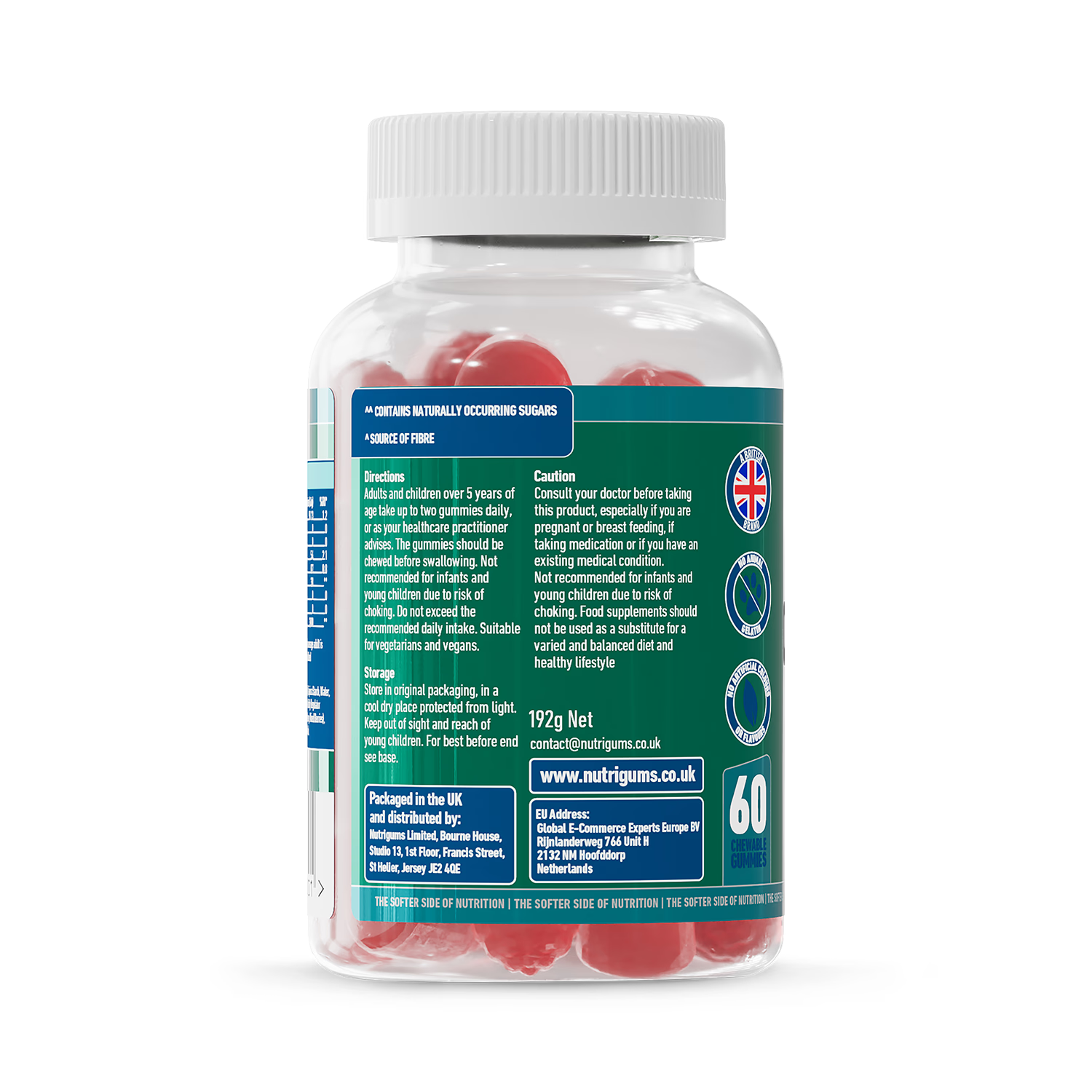Nutrigums Happy Fibre Inulin gummies 60 count, imported from the UK
