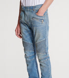 Slim Fit Light Wash Biker Jeans with Zip Fly and Ankle Zips
