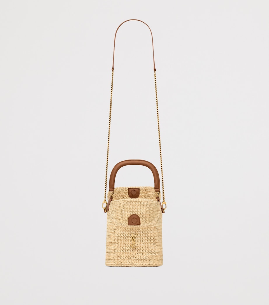 Saint Laurent raffia Gaby bucket bag with leather trims - British product