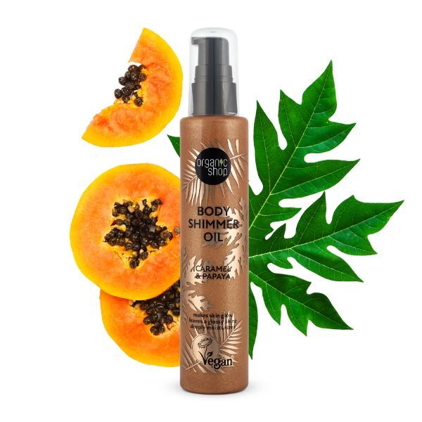 Organic Shop Body Shimmer Oil Caramel Papaya 100ml, imported from the UK