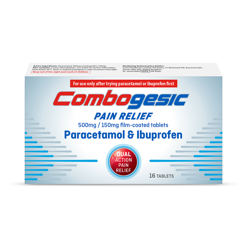 Combogesic pain relief tablets 500mg/150mg 16 tablets (British brand)