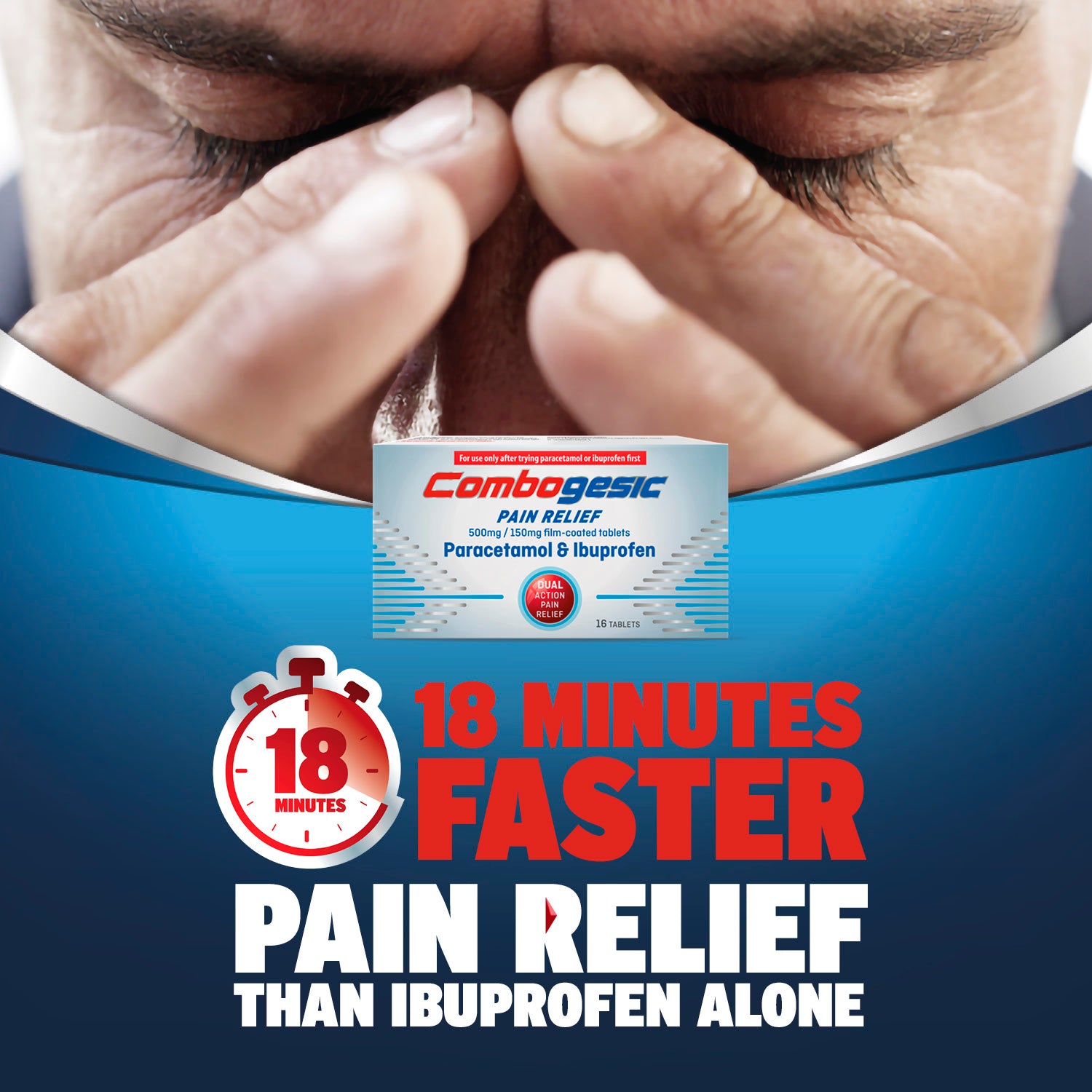 Combogesic pain relief tablets 500mg/150mg 16 tablets (British brand)
