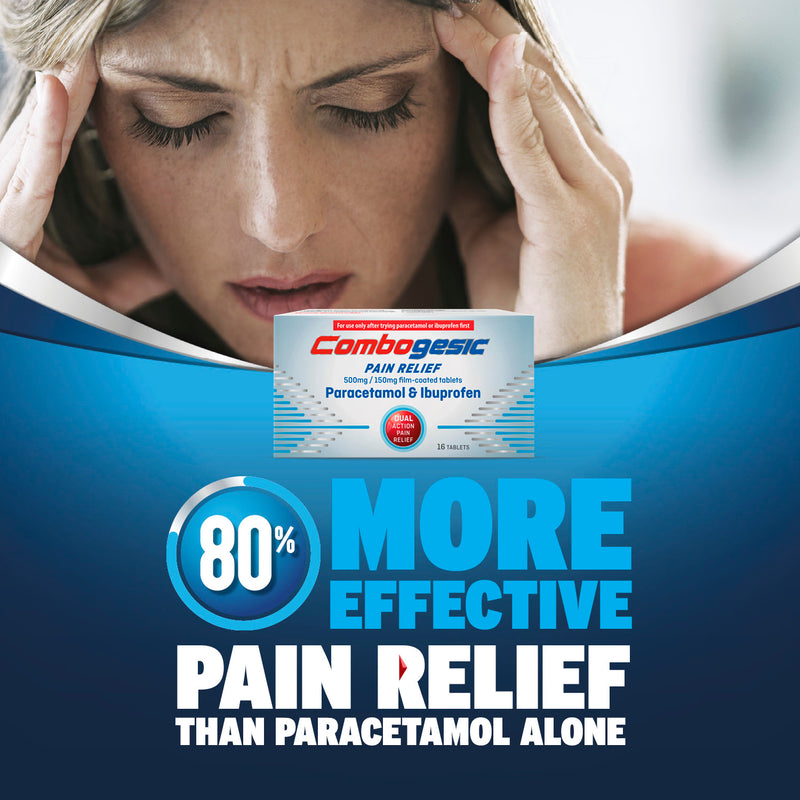 Combogesic pain relief tablets 500mg/150mg 16 tablets (British brand)