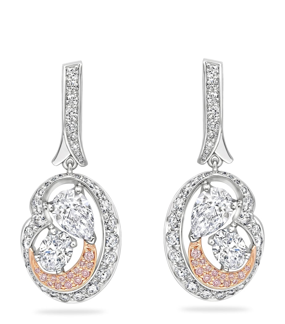 Boodles Motherhood diamond earrings in platinum and rose gold (British brand)
