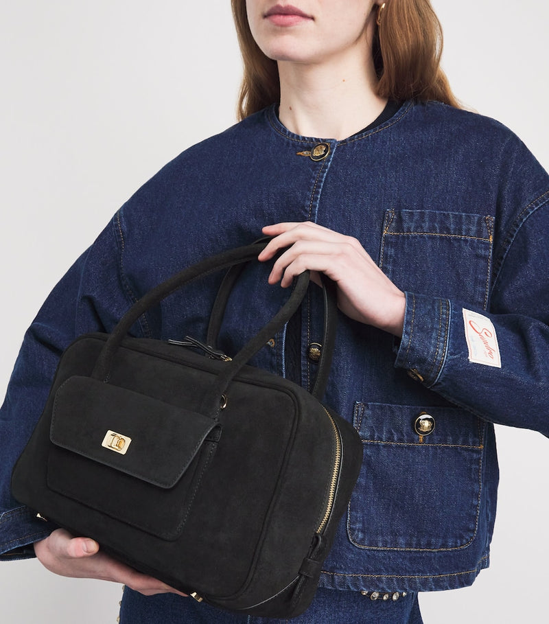 Sandro Paris suede top-handle bag with gold-tone hardware - British product