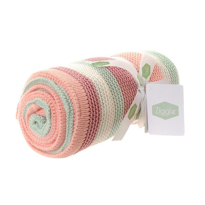 Superdrug Ziggle Baby Blanket Pink White Green Stripes Cotton 70cm x 90cm- Buy online at McGrocer