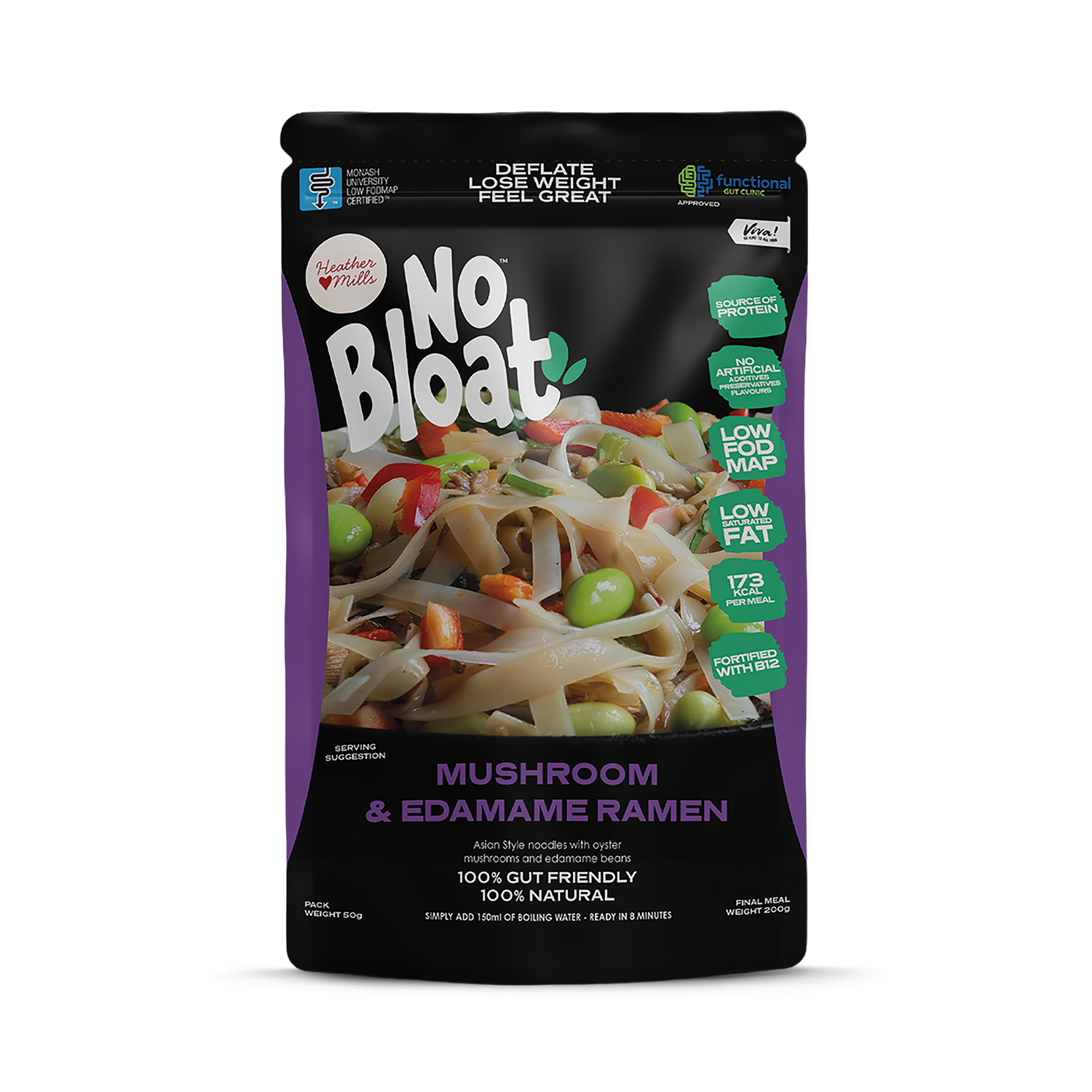 No Bloat Mushroom & Edamame Ramen pouches 4 x 50g - British product