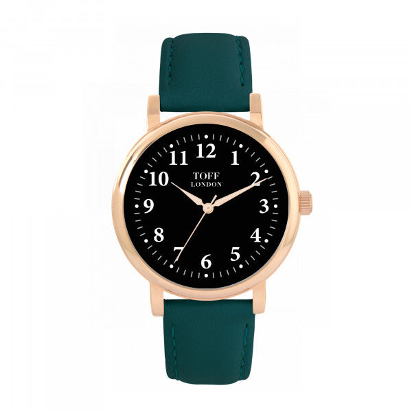 Toff London black ladies traditional watch with leather strap, imported from the UK