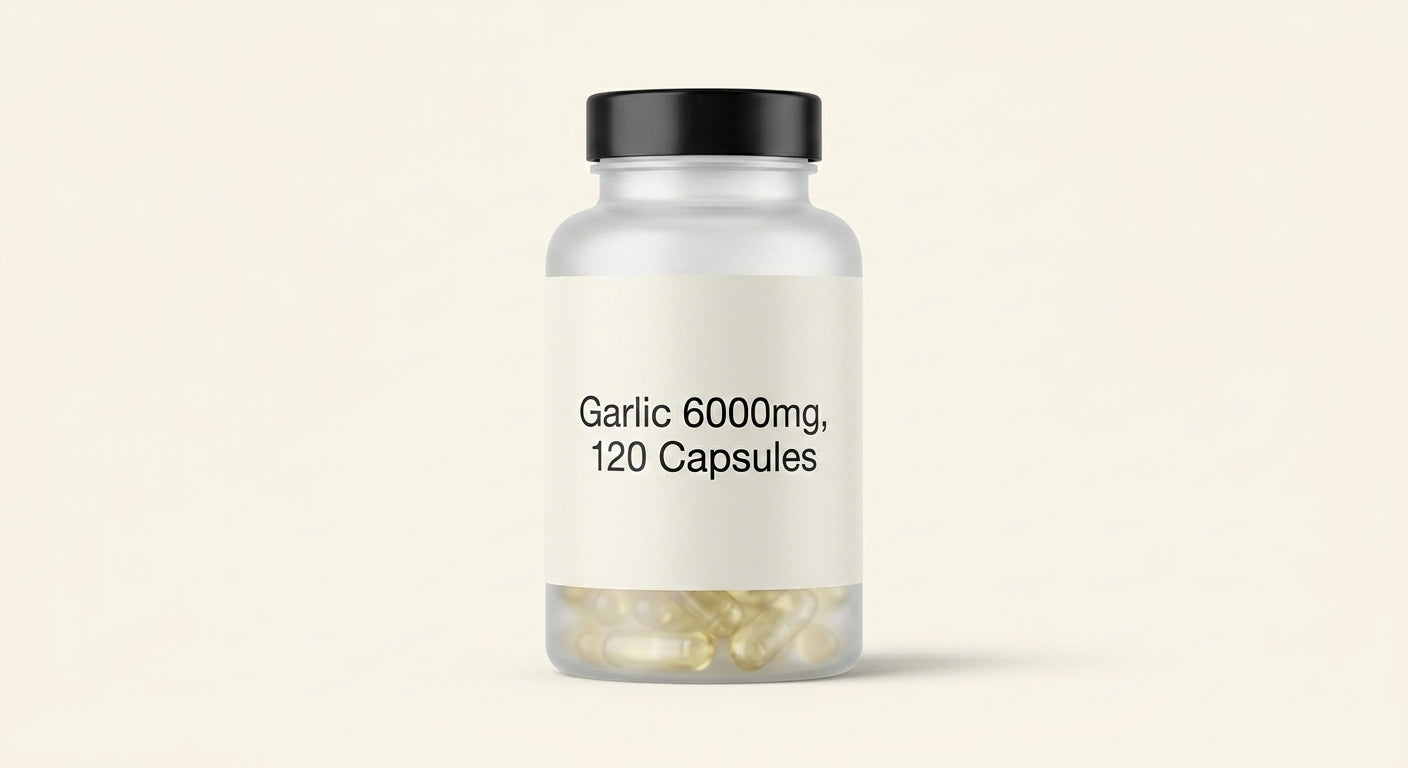 Holland & Barrett garlic capsules 6000mg, imported from the UK