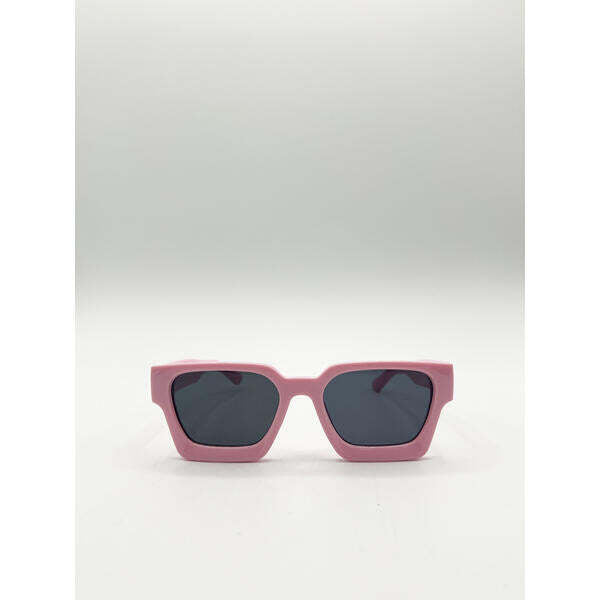SVNX square retro sunglasses pink frame grey lenses, imported from the UK