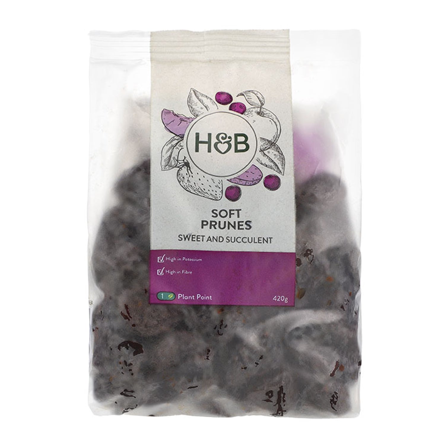 Holland & Barrett Soft Prunes 420g, imported from the UK