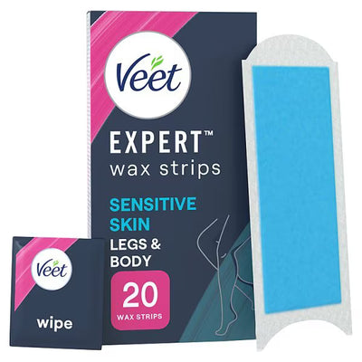 Veet Expert Bandes de cire peau sensible corps et jambes épilation 20 bandes