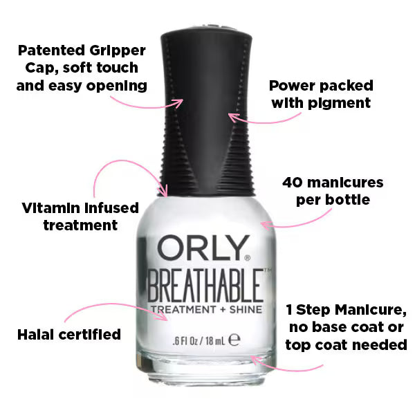 Orly Breathable Treatment + Shine nail polish bottle, imported from the UK