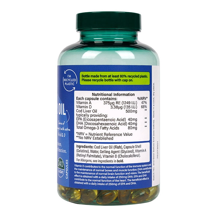 Holland & Barrett Pure Cod Liver Oil 1000mg 120 Capsules Omega 3 Supplements & Fish Oils Holland&Barrett   