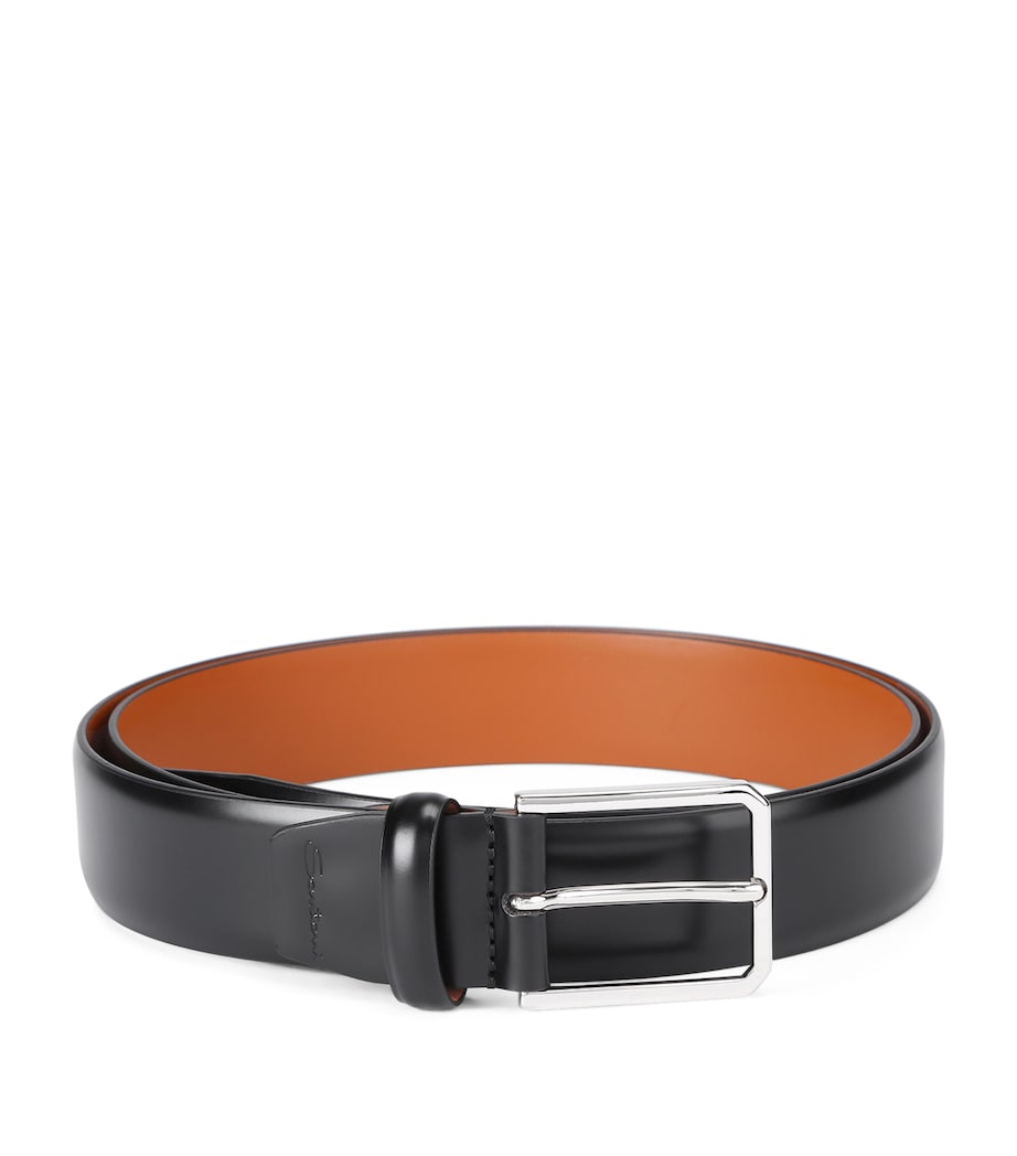 Santoni leather belt square buckle 3.5cm (British brand)