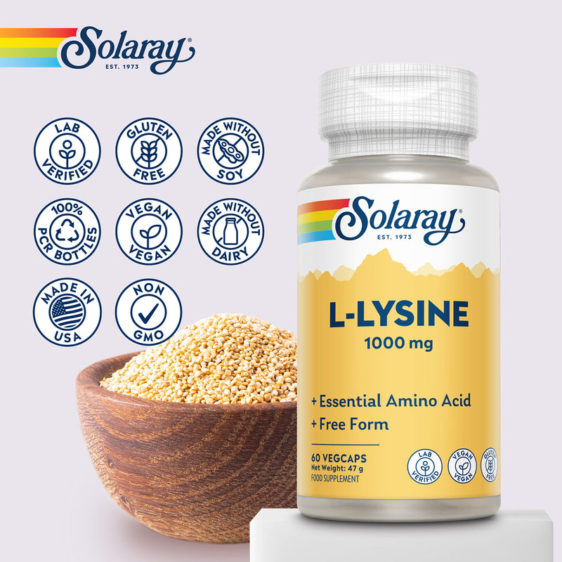 Solaray L-Lysine 1000mg 60 capsules, imported from the UK