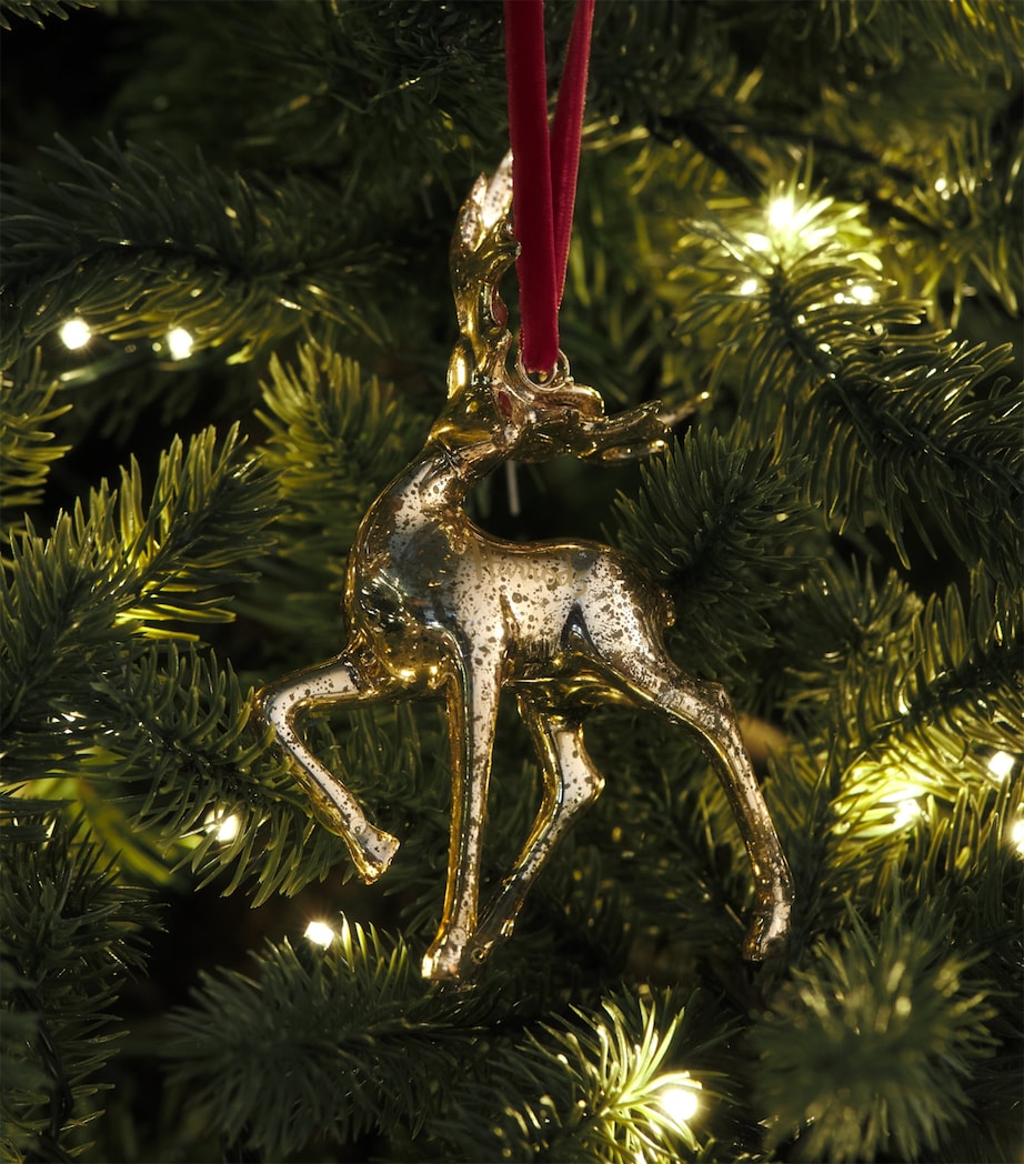 Harrods gold deer glass ornament with velvet ribbon, UK version