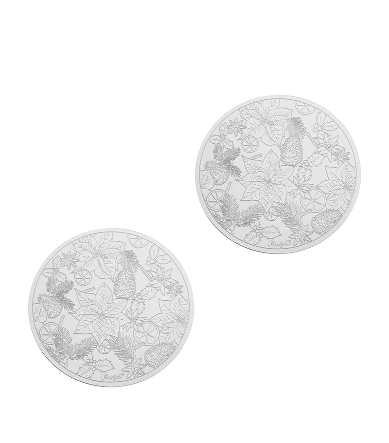Christofle Bouquet Givré stainless steel coasters set of 2, UK version