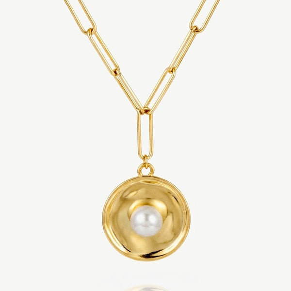 MUCHV pearl coin necklace 18k gold plated - British product