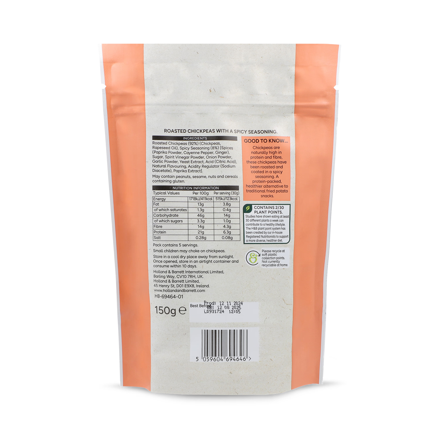 Holland Barrett Spicy Chickpeas 150g, UK version