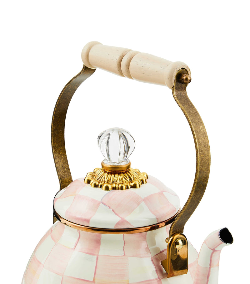 MacKenzie-Childs hand-painted enamel kettle with bronze-tone edges, 1.89L capacity, imported from the UK