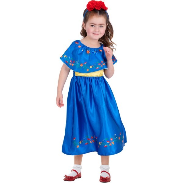 Smiffys artist Frida costume for kids with dress and headband (British brand)