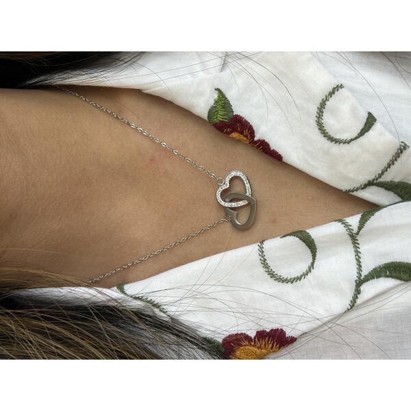 SVNX silver double heart link necklace 40+5cm, UK version