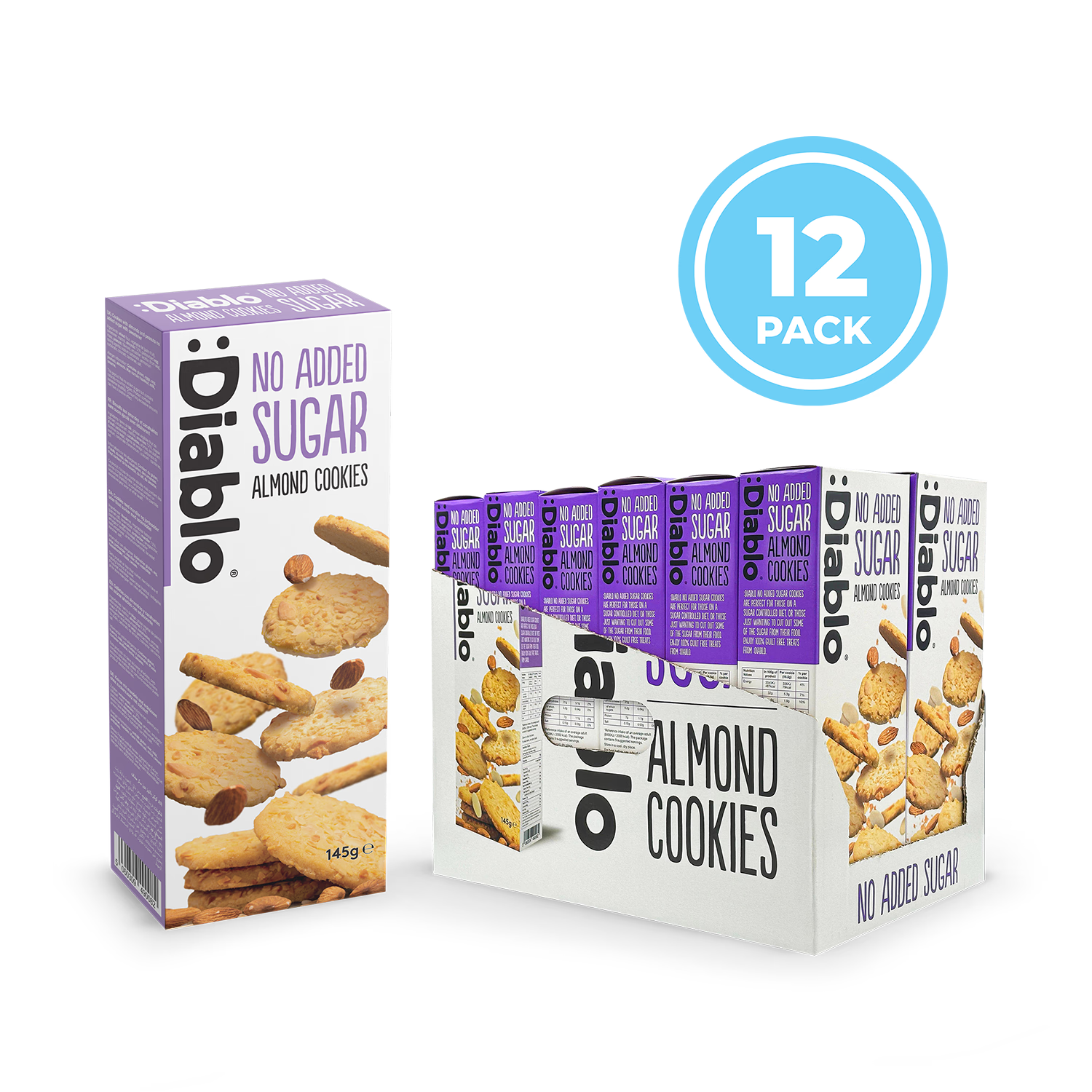 Diablo almond cookies no added sugar 145g, imported from the UK